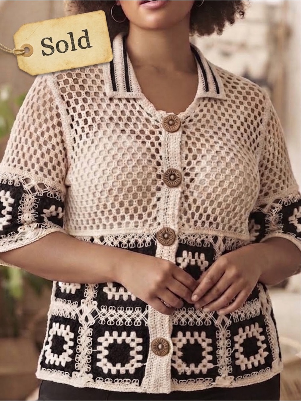 Solitaire Cream / Black Crotchet Top. Earthy Boho Beach Resort Swimwear